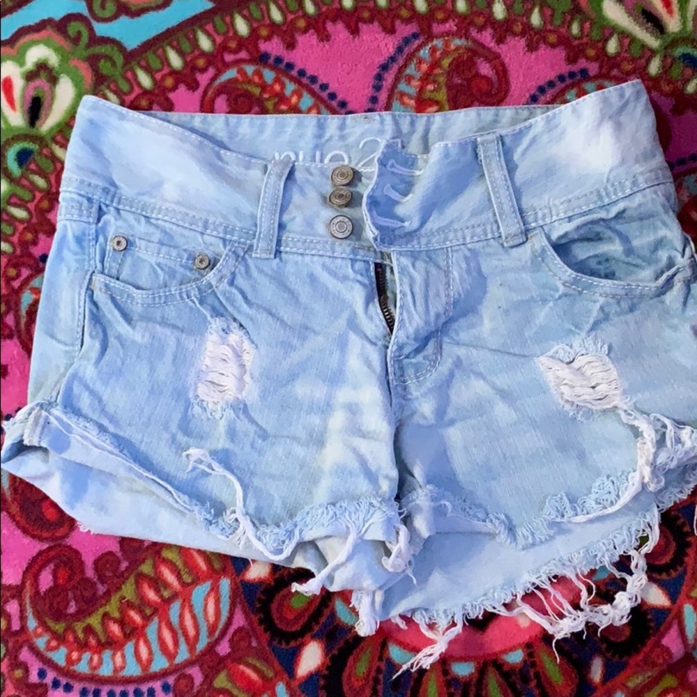 Distressed jean shorts